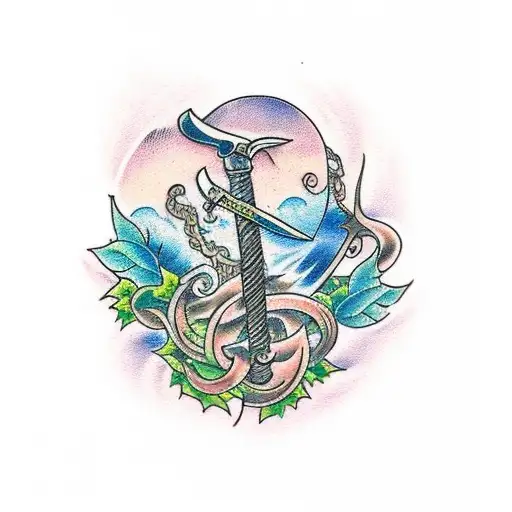 Tattoo Of Vertical Sword With Vine Work Around The Blade