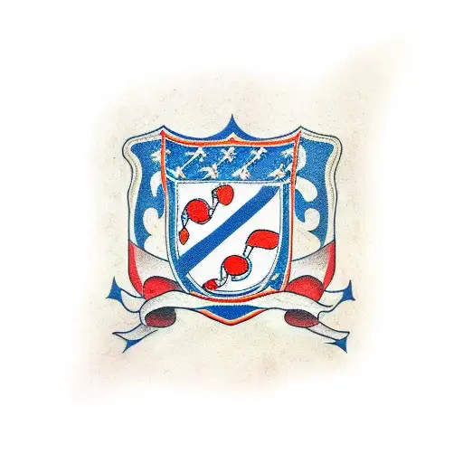 A Traditional Style Tattoo Of The Bahia Football Team Flag Waving Proudly In Front Of Their Stadium