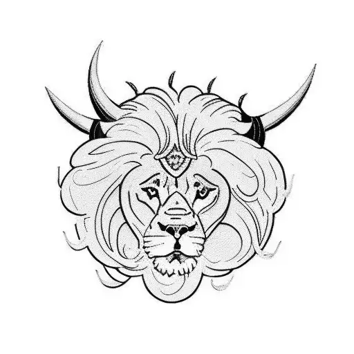 A Lion And A Bull Intertwined In A Puzzle Pattern