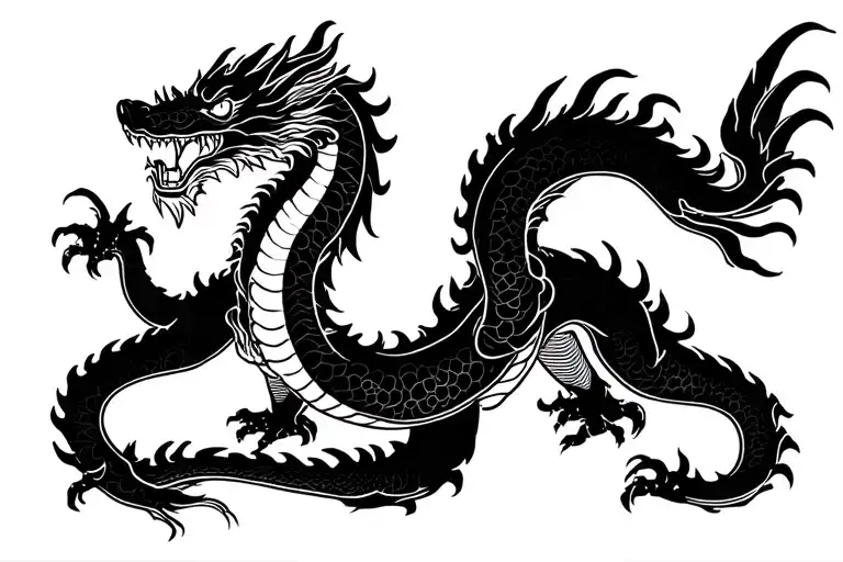 Japanese Dragon Without Wings Black Full Length
