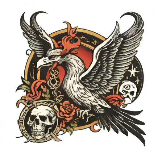 Capricorn With Skulls And Ravens Flying Overhead