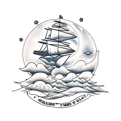 Tree Line In The Clouds With A Ship