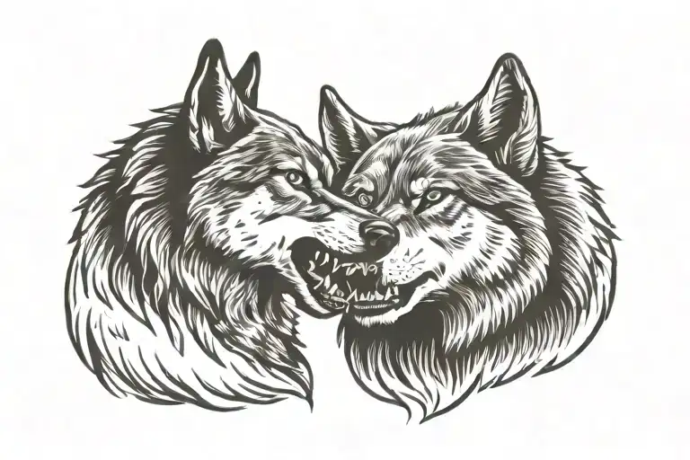Two Wolves Snarling At Eachother Facing Each Other