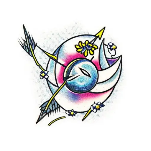 Arrow With Wild Flowers With Moon And Pearls