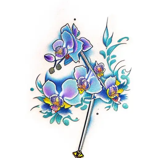 Blue Chinese Orchid With A Sword Through Middle
