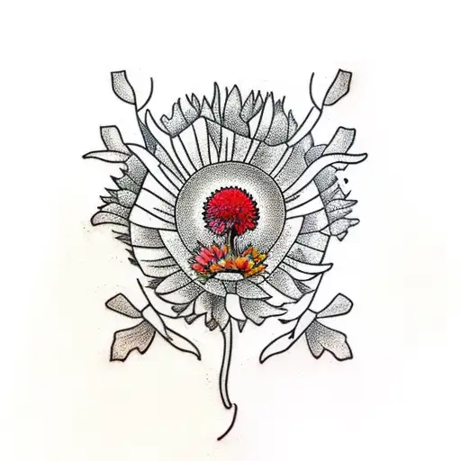 Centaurea Cyanus And Red Clover Plant Intertwined With One Another