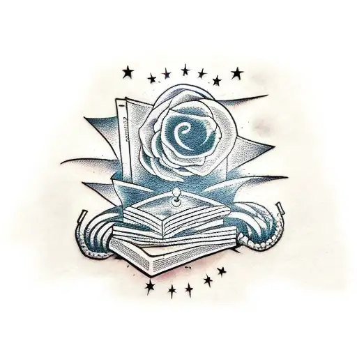 A Stack Of Books With Rock Music Symbols Intertwined In The Pages