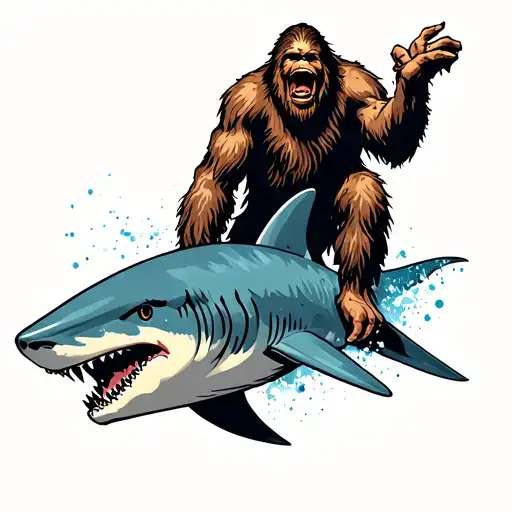 Sasquatch Riding A Shark