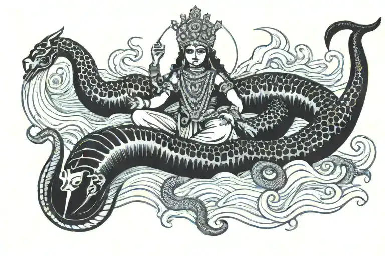 Vishnu Lying On Five Hooded Cobra On The Milky Ocean