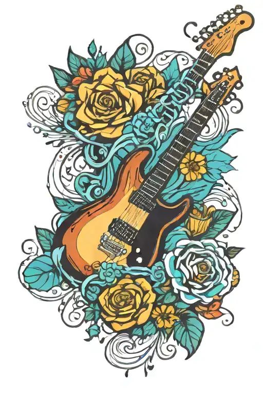 Electric Guitar Flowers Saxo Disc Musical Notes