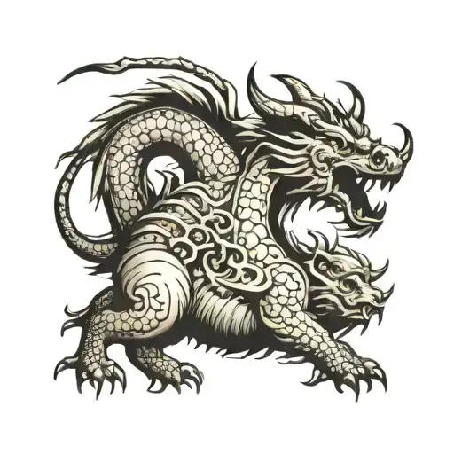 Dragon Wrapped Around A Boar And Goat