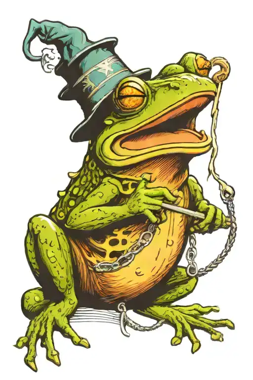 Traveling Frog Holding A Magical Staff With A Magic Crystal On Top With A Long White Beard