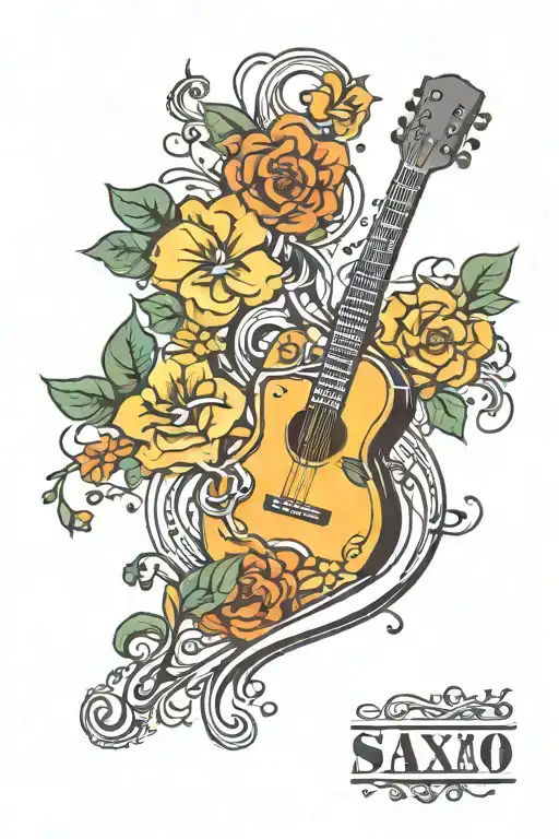 Guitar Flowers Saxo Disc Musical Notes