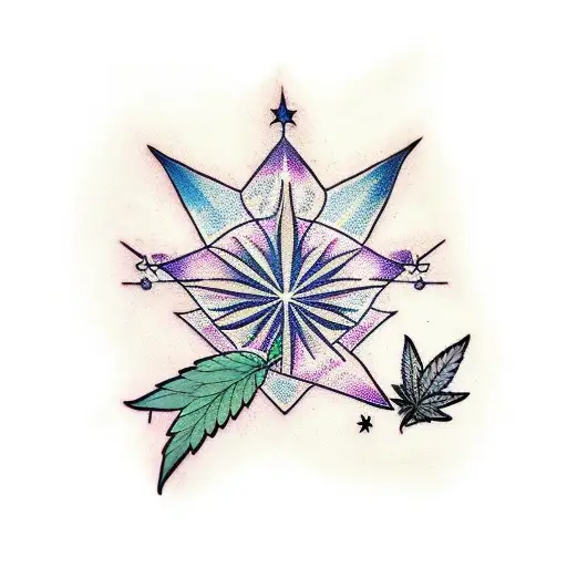 A Traditional Tattoo Of Stars Forming Musical Notes With A Cannabis Leaf As The Center Piece