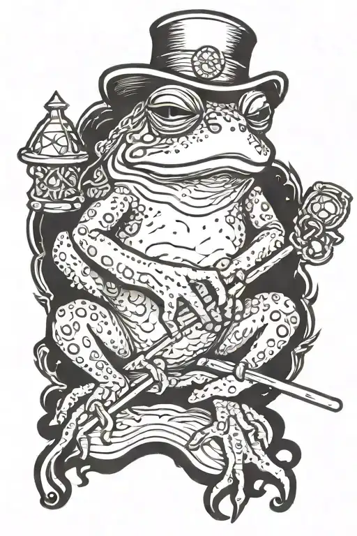 Traveling Frog Holding A Magical Staff With A Magic Crystal On Top With A Long White Beard