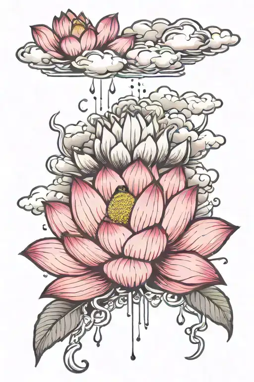 Pink Blooming Lotus Flower And Cloud