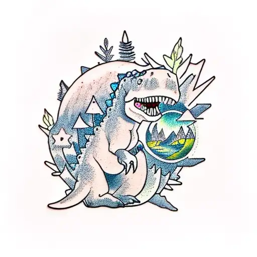 Dinosaur Mom In Forest