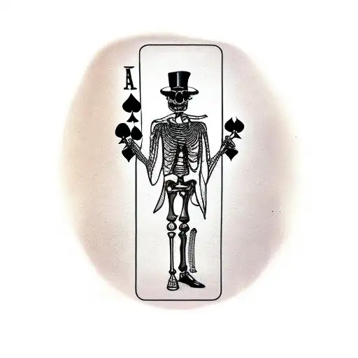 Tatu A Skeleton Stands In A Top Hat And With A Cane Throws Playing Cards Away From Him