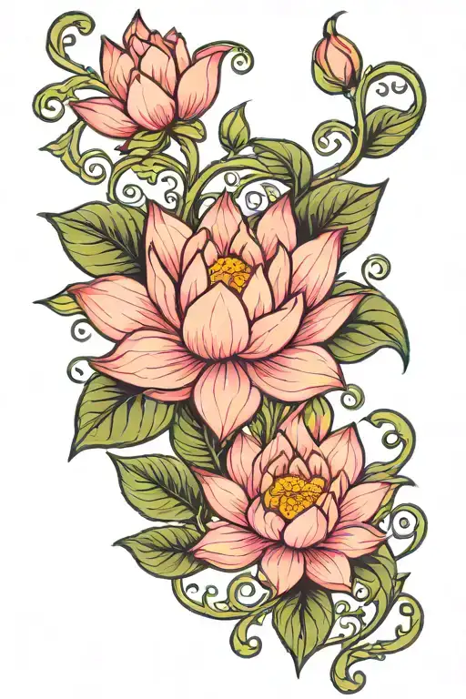 Pink Lotus Flower And Vines
