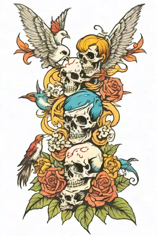 Skulls And Fairy's With Birds And Kids