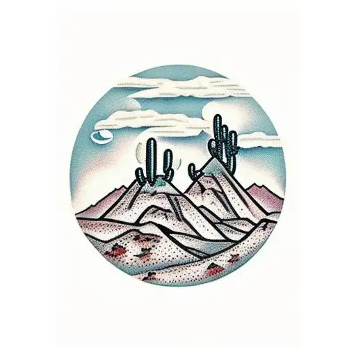 Arizona Desert With Cactus Mountains And An Antelope Skull