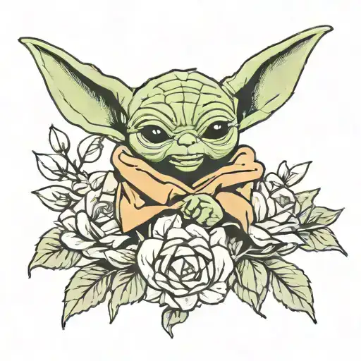Baby Yoda Flowers Intertwined