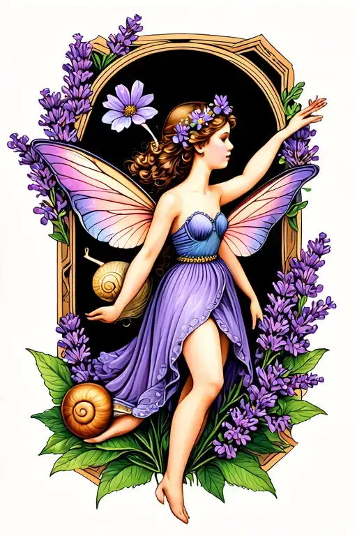 Fairy With A Snail On Lavender Flower