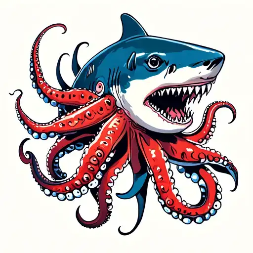 Shark And Octopus Traditional Style