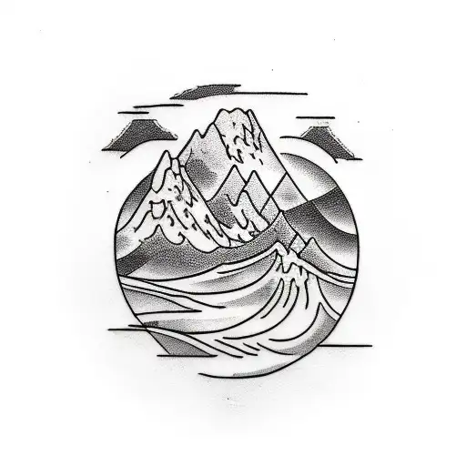 Mountains And Waves Inside The Compass Black And White