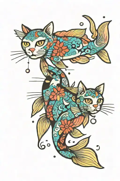 Pisces And Cat Bright Colors