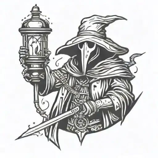 Plague Doctor Anime Style With Sword And Lantern
