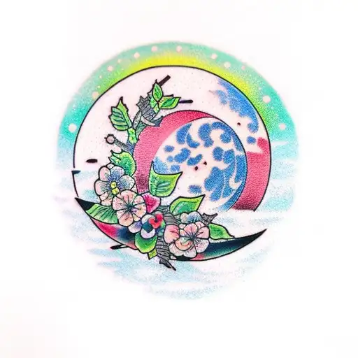Moon With Cherry Blossom