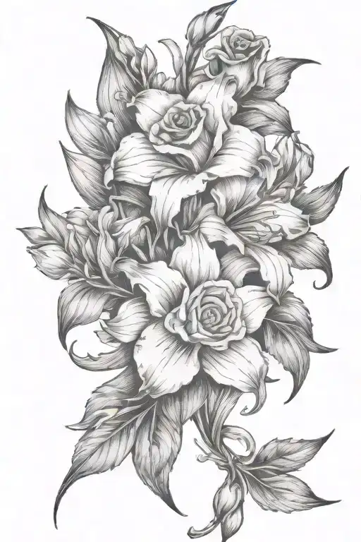 Gladiolous Flowers Grouped With Daffodil And Red Rose