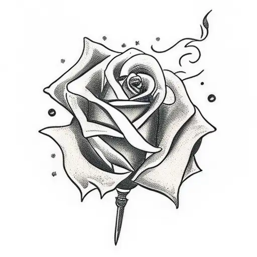 A Dagger Going Through A Rose With A Banner On The Hilt