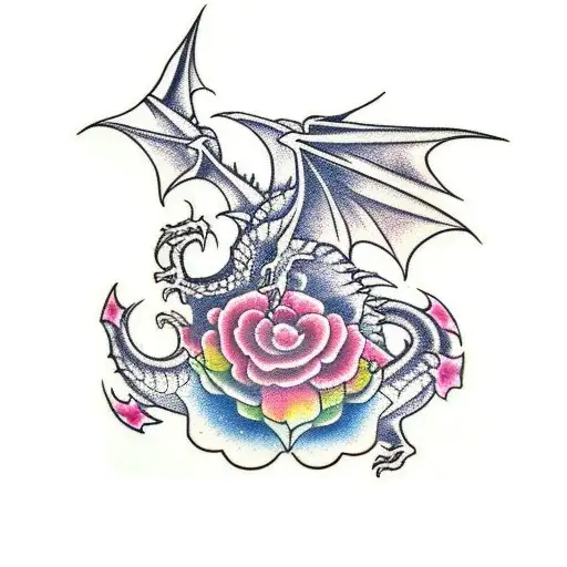 Men Sleeve Dragon Pink Flowers