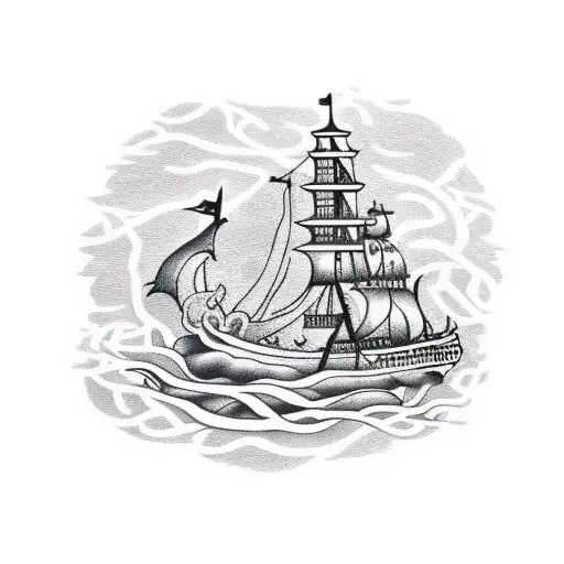 Pirate Ship Atop A Sea Of Writhing Vines That Is Also Wrapped In Vines