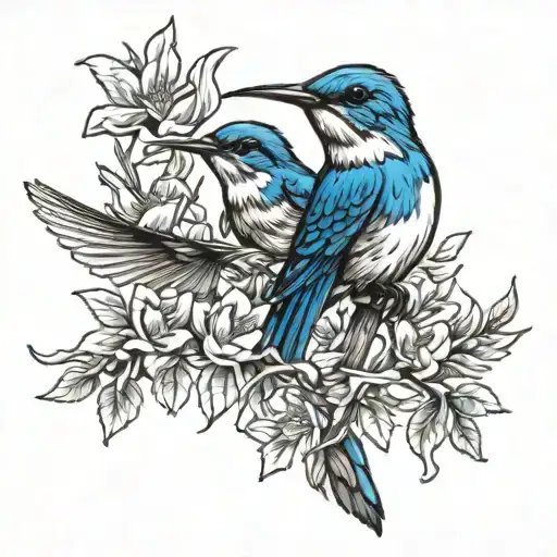 Hummingbird And California Scrub Jay Tattoo Design