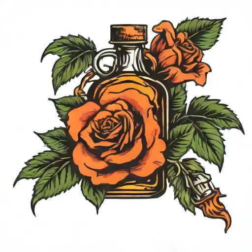 Whiskey Bottle Fire Inside Roses Mayflowers Hibiscus