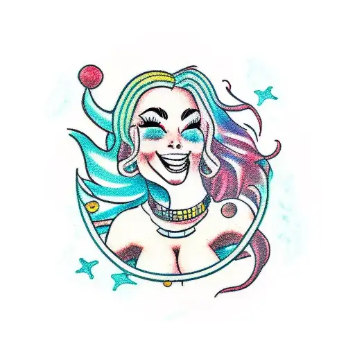 A Mermaid With Red Hair Laughing While Listening To A Cassette Tape Player