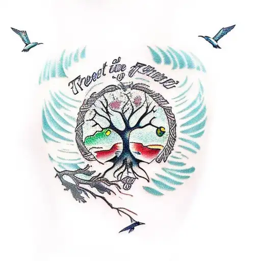 Tree Of Life With Flying Birds
