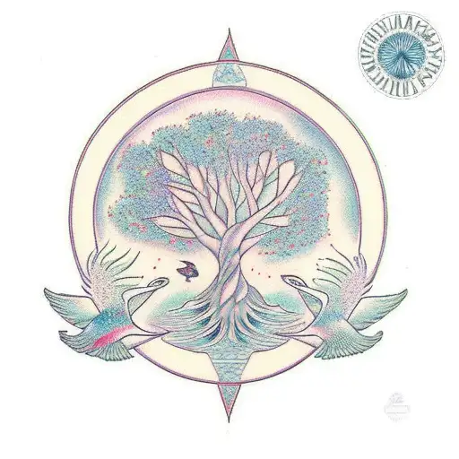 Tree Of Life With Flying Birds