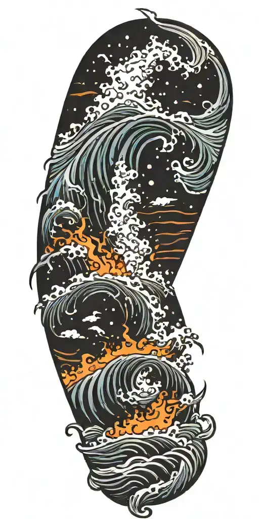 Ocean Waves Flowing Lava Into Ocean