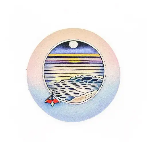 A Polaroid Picture Of A Beach At Sunset With A Full Moon Overhead