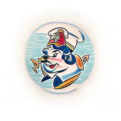 A Traditional Tattoo Of Disney Characters In A Vintage Sales Advertisement Style