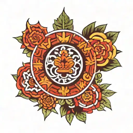 Aztec Xochitl Flower In A Circular Design