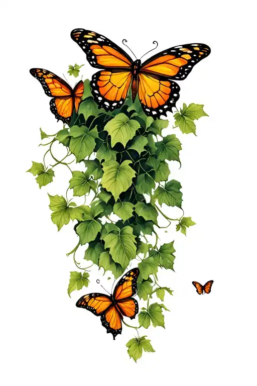 Ivy And Butterflies Flying