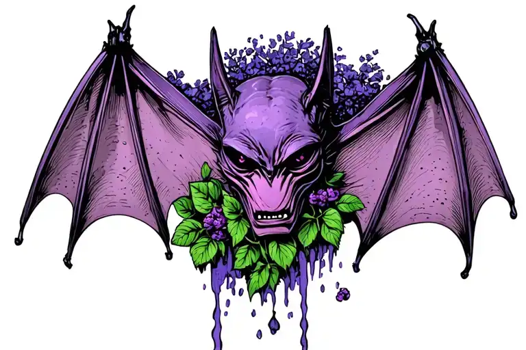 Headless Bat Body With Violet Growing Out Of Neck Hole
