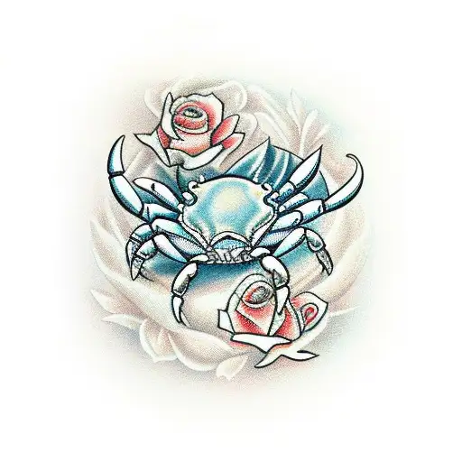Crab Zodiac With White Roses