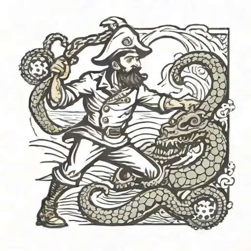 Sailor Fighting The Kraken Attacking