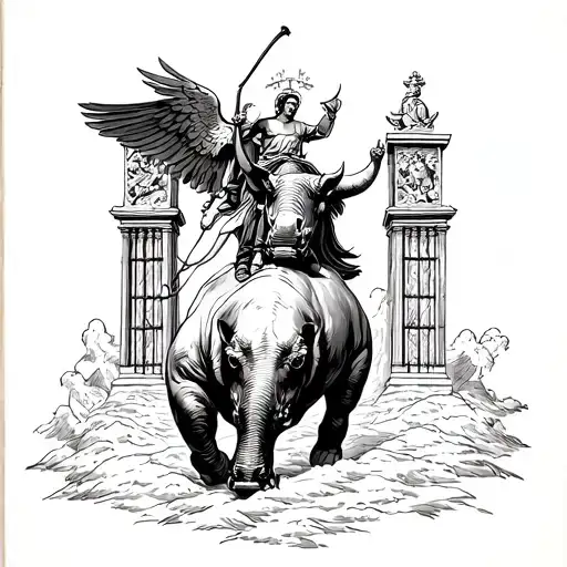 Rhino Charging Through The Gates Of Heaven With St Michael Riding It